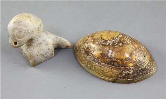 A rare Chinese archaic white and yellow jade ornament, probably Eastern Zhou dynasty, (2)